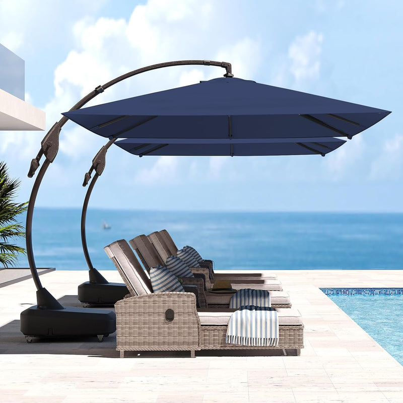 Lounge Yard Large Rectangular Cantilever Umbrellas Easy Tilt, with Base and Umbrella Cover
