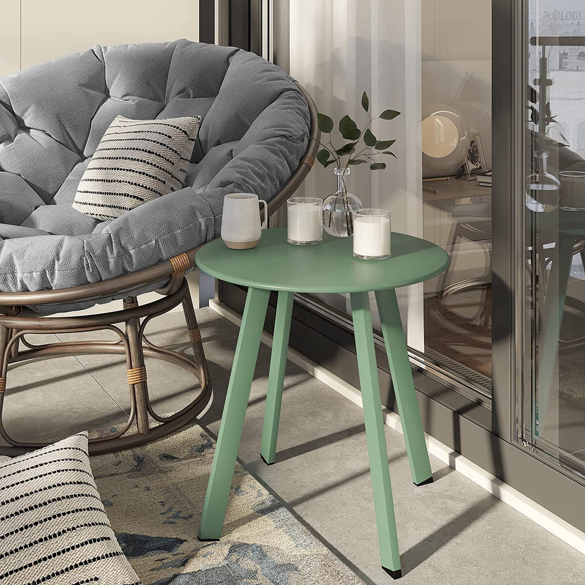 LOUNGE YARD Steel Patio Side Table, Weather Resistant Outdoor Round End Table — product view 6
