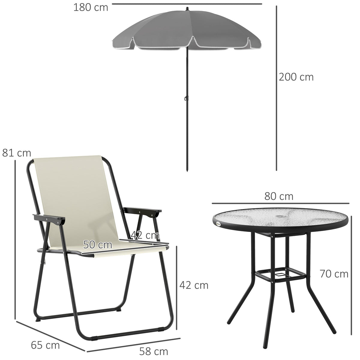 6 Piece Garden Dining Set with Parasol, Folding Chairs & Round Table, Cream White — product view 5