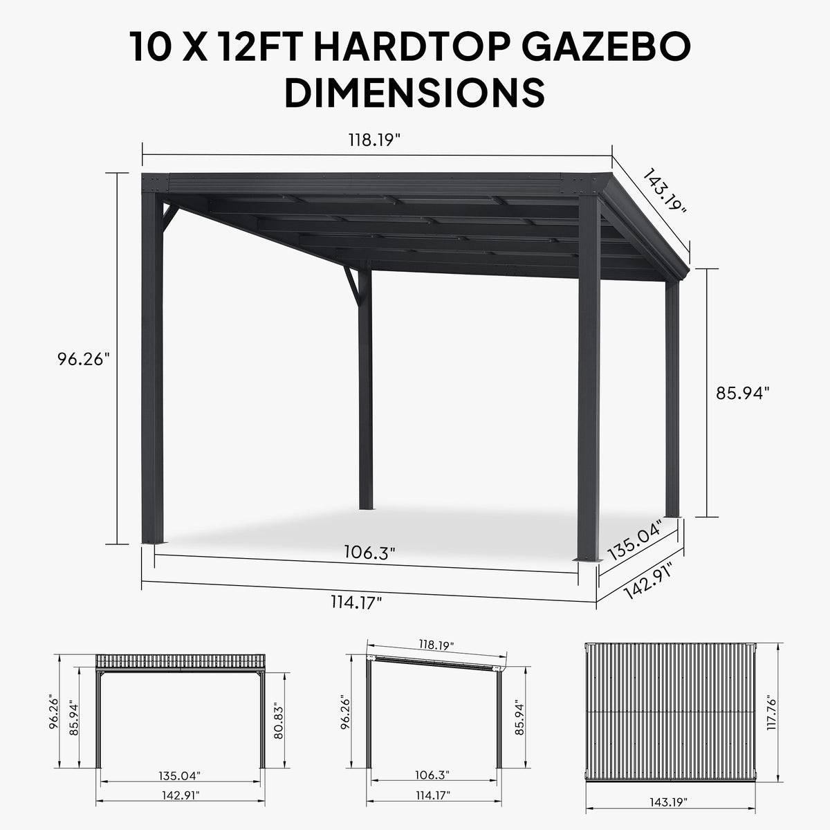 PURPLE LEAF Premium Wall-Mounted Lean to Gazebo with Galvanized Steel Roof for Outdoor Living — product view 7