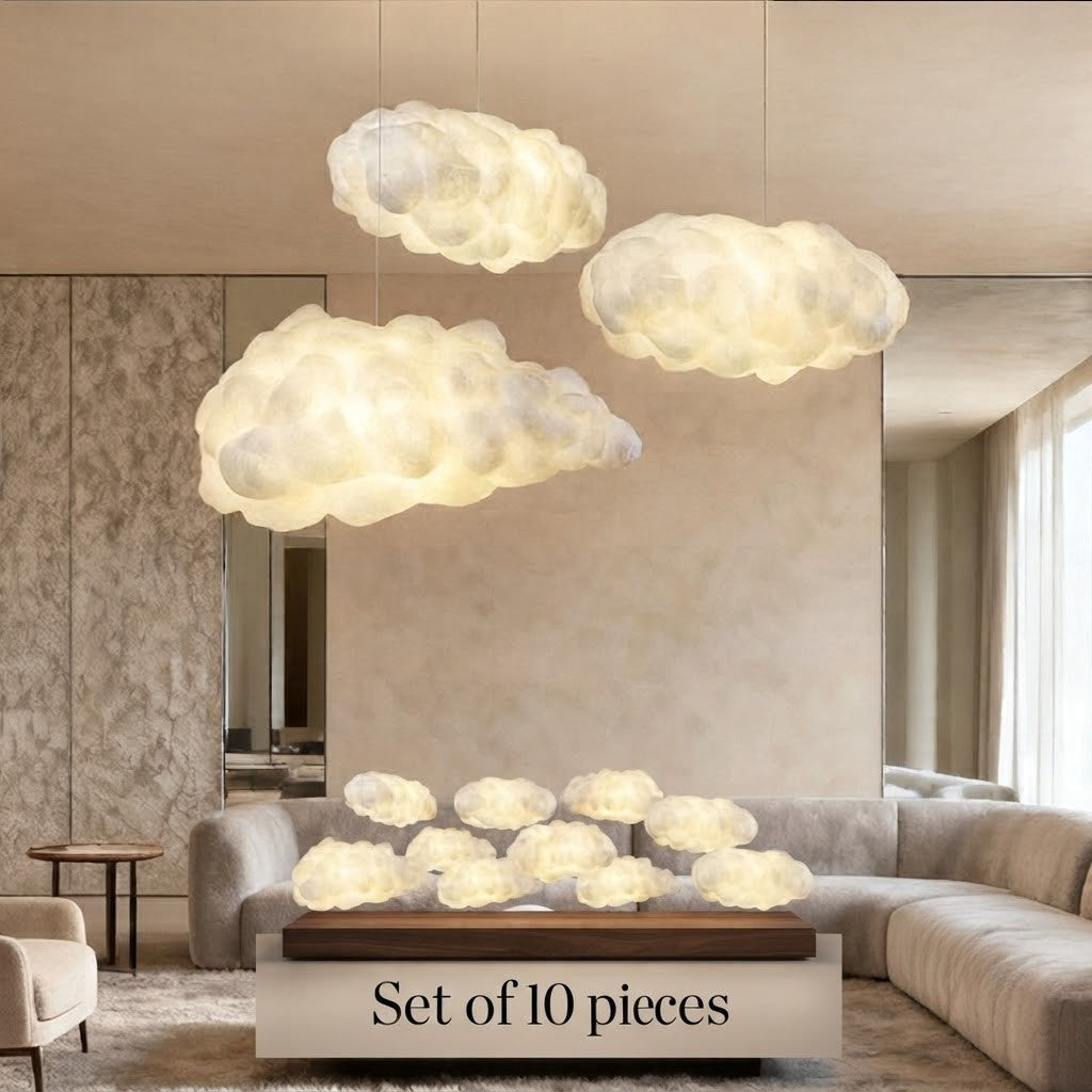 Cloud Pendant Light Modern 3D Design Fabric LED Ceiling Bedroom Living Room — Single to Sets of 8 — product view 6