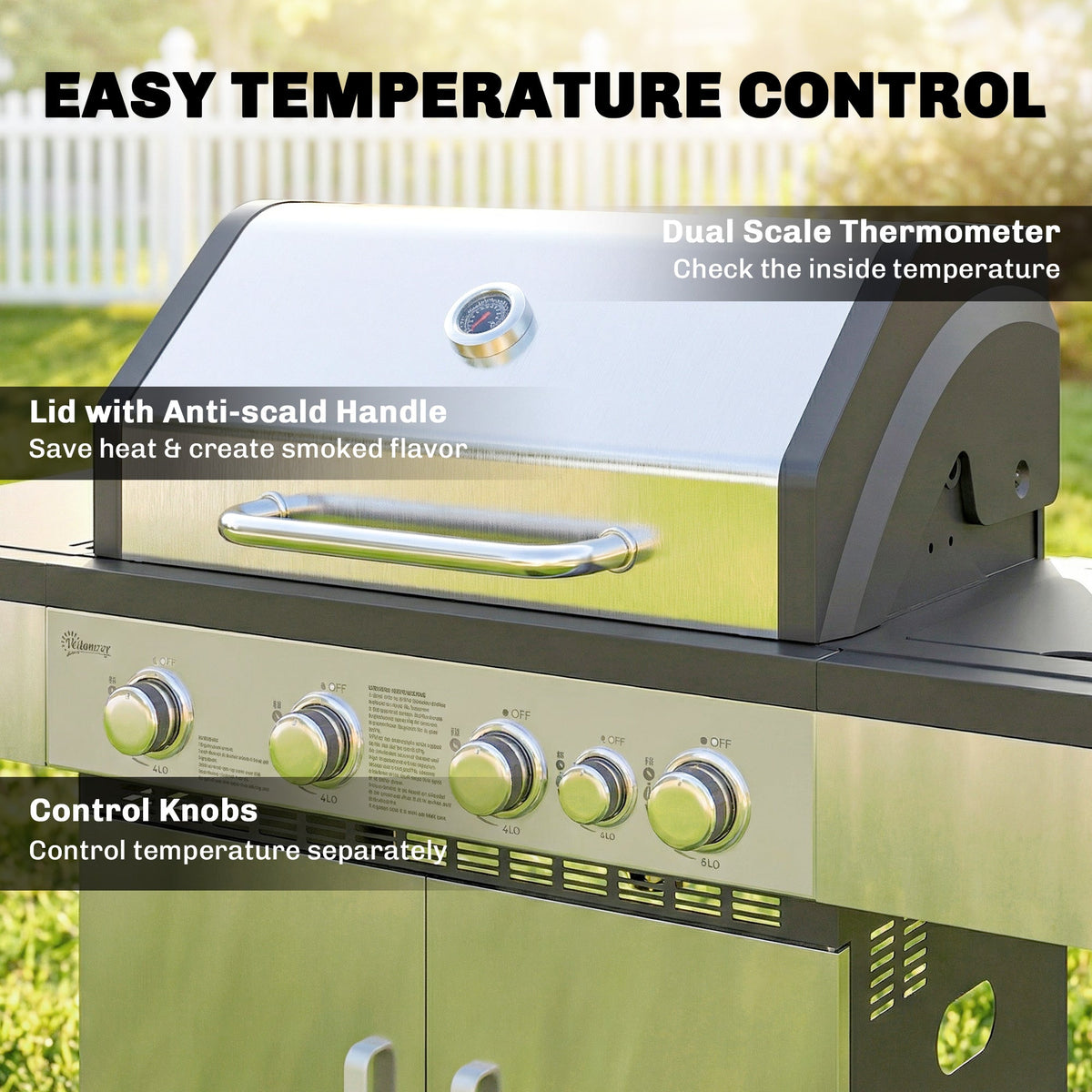 4+1 Burner Gas BBQ Grill with Side Burner and Storage Cabinet — product view 7