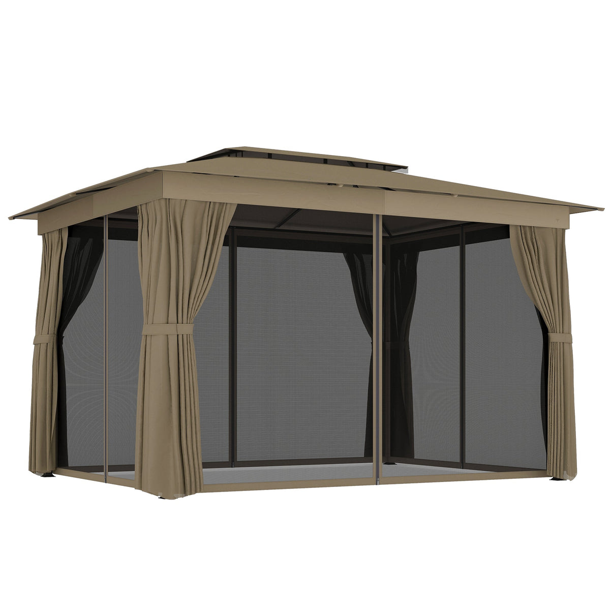 10' x 12' Soft Top Gazebo Canopy Shelter with Double Roof, Curtains, UPF30+ Protection, Deck, Khaki — product view 1