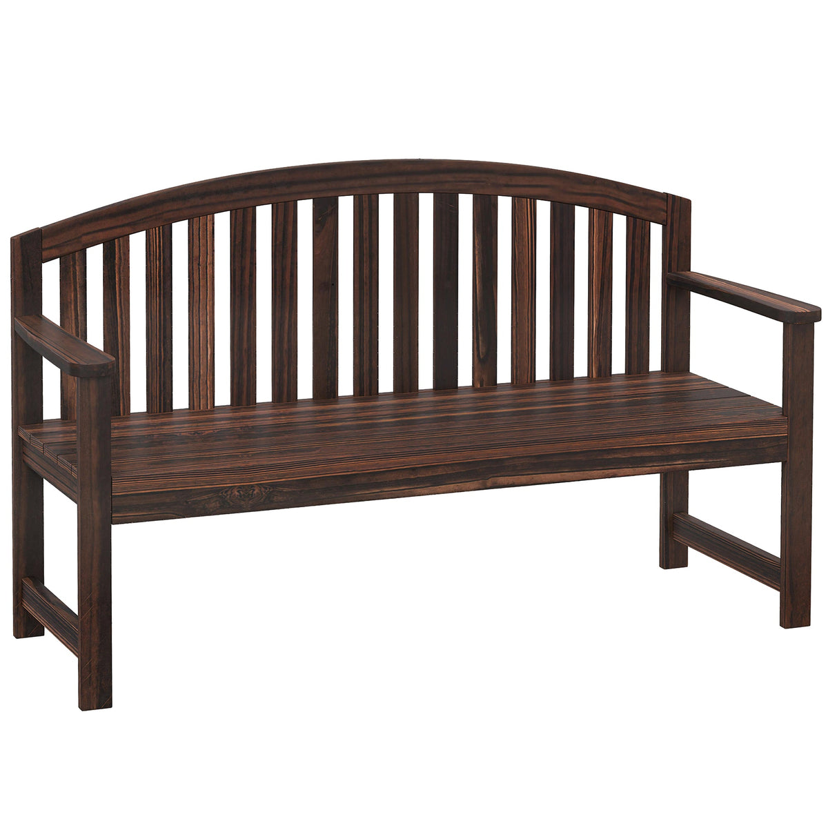 2 Seater Wooden Garden Bench with Armrests, Carbonised Finish — product view 1