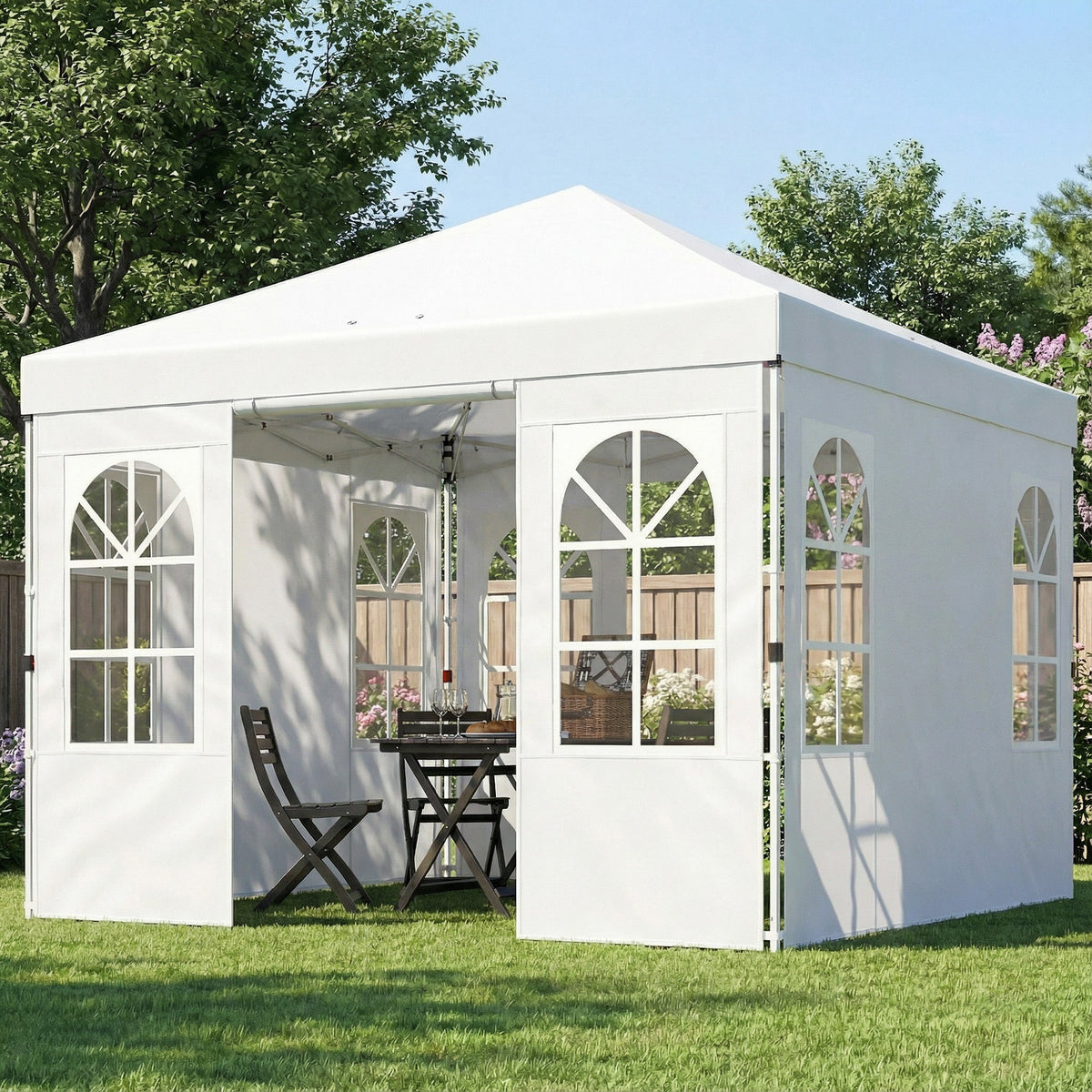 9.6' x 9.6' Pop Up Canopy Tent with Sidewalls, White — product view 3