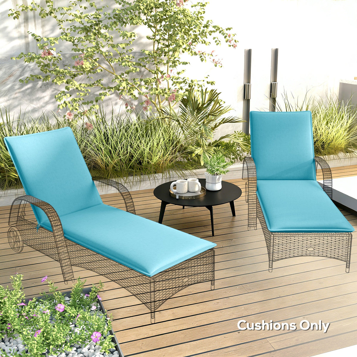 2-Piece Outdoor Lounge Chair Cushions, 76" x 23", Light Blue — product view 4