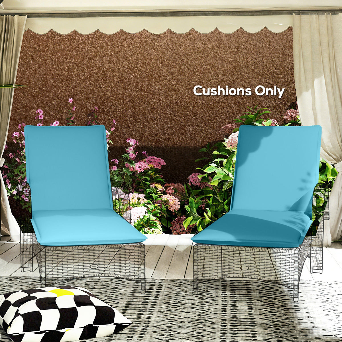 2-Piece Outdoor Lounge Chair Cushions, 76" x 23", Light Blue — product view 3