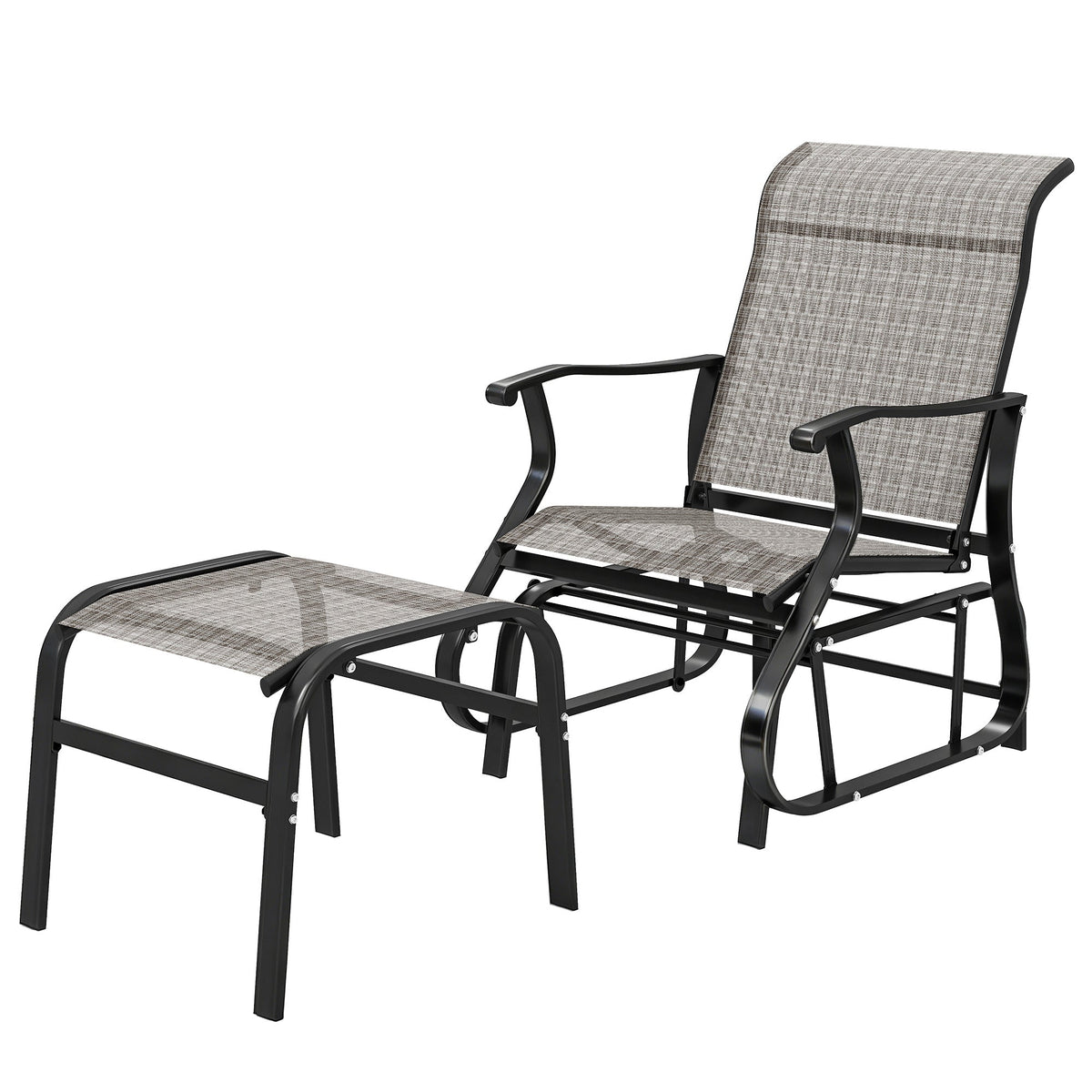 2-Piece Outdoor Glider Chair with Ottoman and All-Weather Breathable Mesh, Gray — product view 2