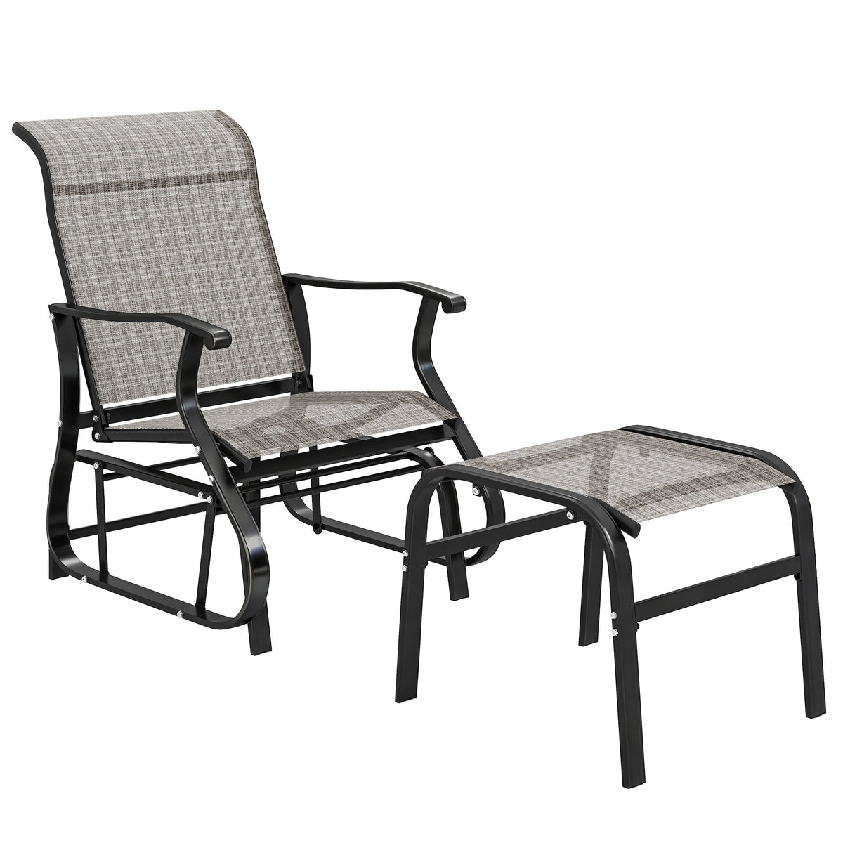 2-Piece Outdoor Glider Chair with Ottoman and All-Weather Breathable Mesh, Gray — product view 1