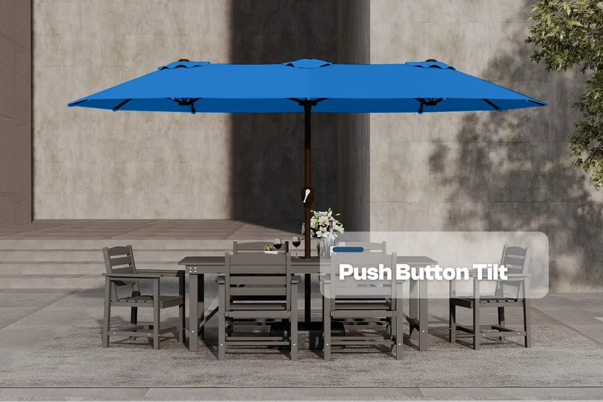 Fiberglass Double-Sided Patio Umbrella with base — product view 7