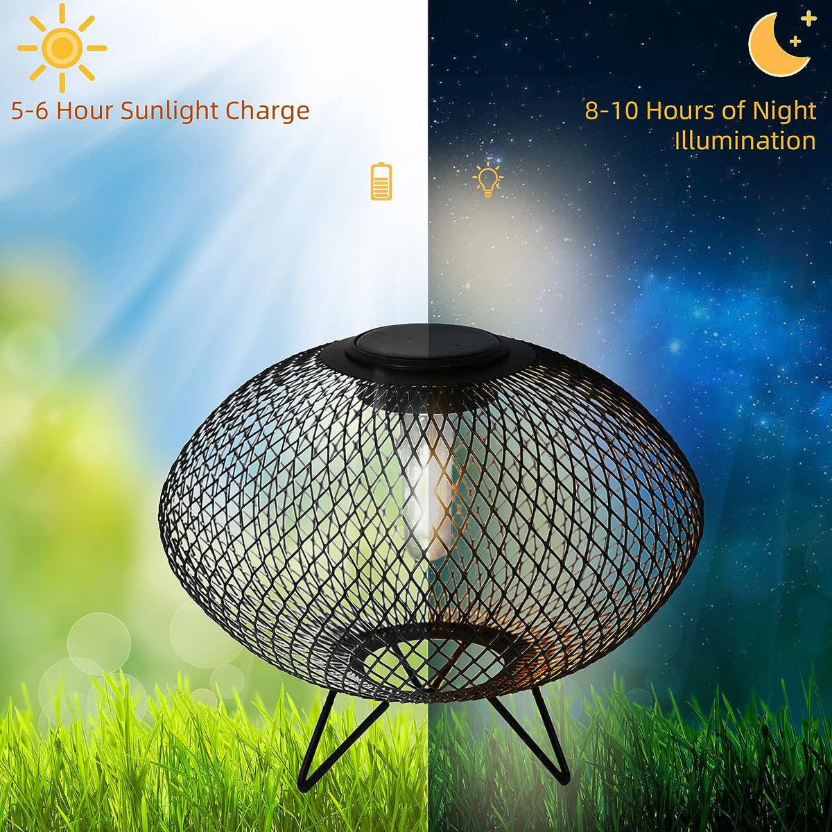 LOUNGE YARD Shadow Solar Powered 8"H Table Lamp 2-Pack Metal Wire Shade, LED Modern Outdoor Lantern — product view 3