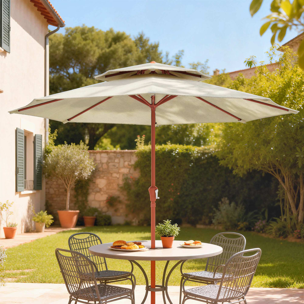 104'' x 104'' Patio Umbrella with Crank and Double Top, Cream White — product view 4