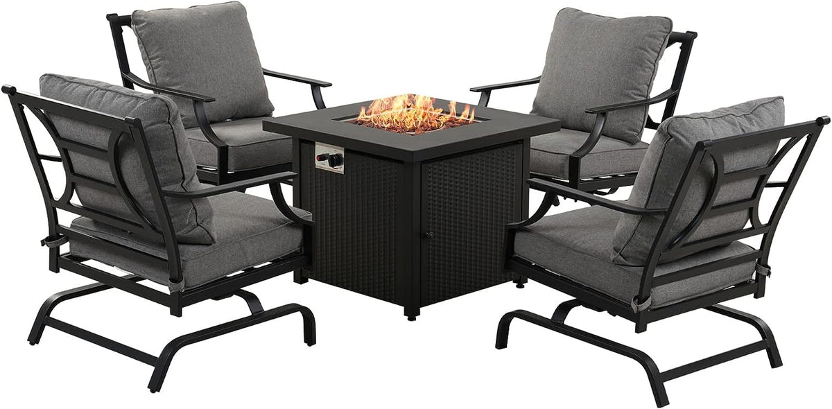 LOUNGE YARD 5 PCS Outdoor Furniture Conversation Grey Cushions Rocking Chairs Propane Gas Fire Table — product view 5