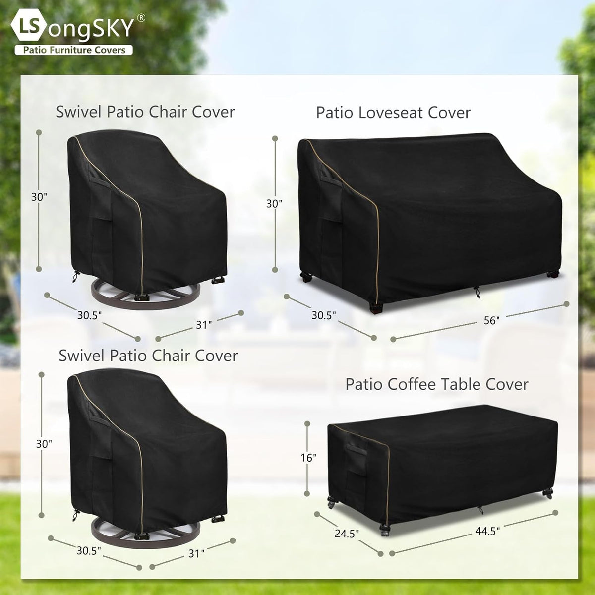 Patio Furniture Covers 4 Piece Set, 600D Heavy Duty Outdoor Furniture Covers Waterproof for Patio Loveseat, Swivel Rocker Chair and Coffee Table,Black — product view 4
