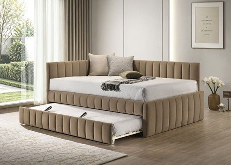 Nardi Brown Fabric Vertical Channel Tufted Full Day Bed with Trundle – FM1206BR-F — product view 1
