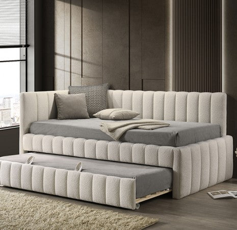 Nardi White Fabric Vertical Channel Tufted Full Day Bed with Trundle – FM1206WH-F — product view 1
