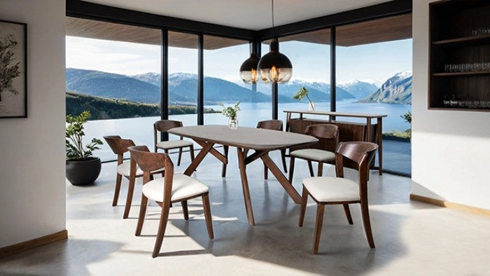 Furniture of America Sargans Rich Walnut Finish Wood Mid-Century Modern Oval Dining Table 7-Piece Set – FM30006WN-OT-7PC-04WN — product view 1