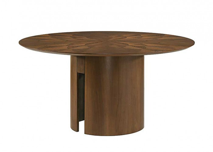 Hillerod Walnut Veneer Inlay Pedestal 59" Round Dining Table Set 5-Pc – FM32006WN-5PC — product view 6