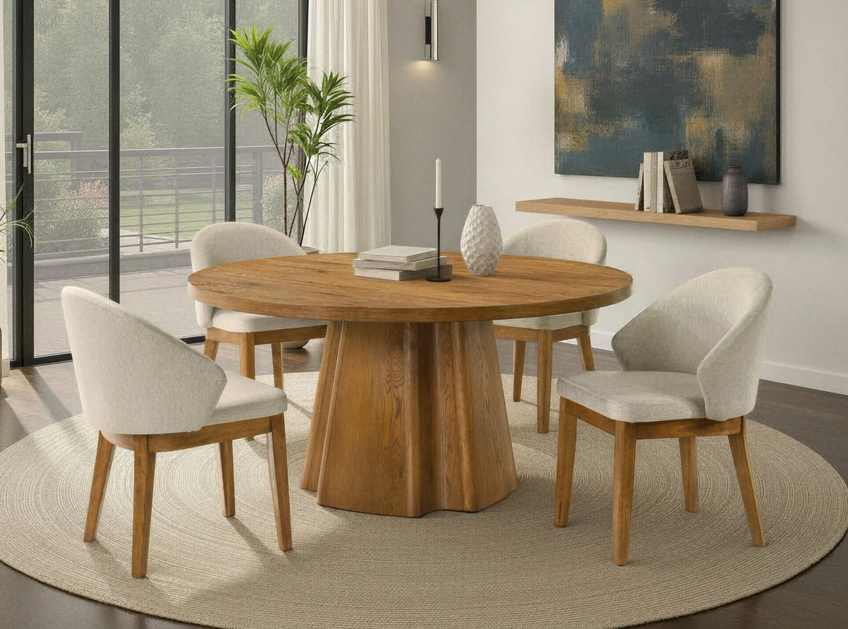 Orsino Walnut Veneer 59" Round Dining Table Set 5-Pc – FM32008WN-3223W-5PC — product view 1