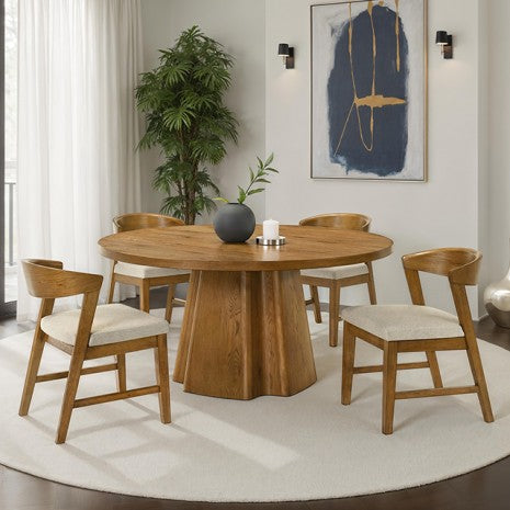 Orsino Walnut Veneer 59" Round Dining Table Set 5-Pc – FM32008WN-5PC — product view 1