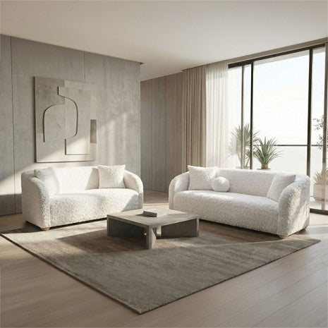 Orevis White Teddybear Chenille Fabric Sofa and Love Seat Set – FM61118WH-2PC — product view 1