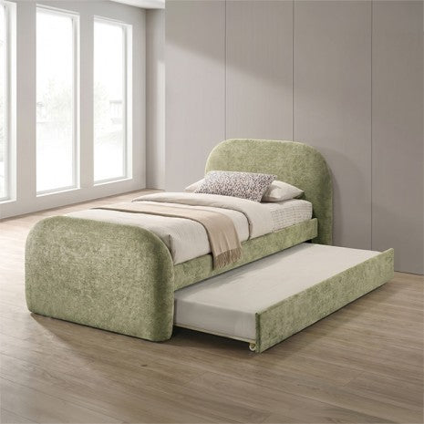 Vanni Green Fabric Upholstered Twin Rounded Top Trundle Bed – FM72028GR — product view 1
