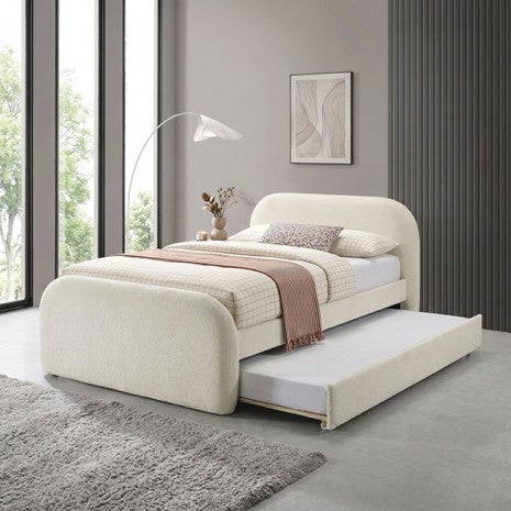 Vanni Ivory White Fabric Upholstered Full Rounded Top Trundle Bed – FM72028IV-F — product view 1