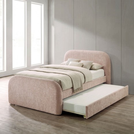 Vanni Pink Fabric Upholstered Full Rounded Top Trundle Bed – FM72028PK-F — product view 1