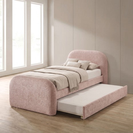 Vanni Pink Fabric Upholstered Twin Rounded Top Trundle Bed – FM72028PK — product view 1