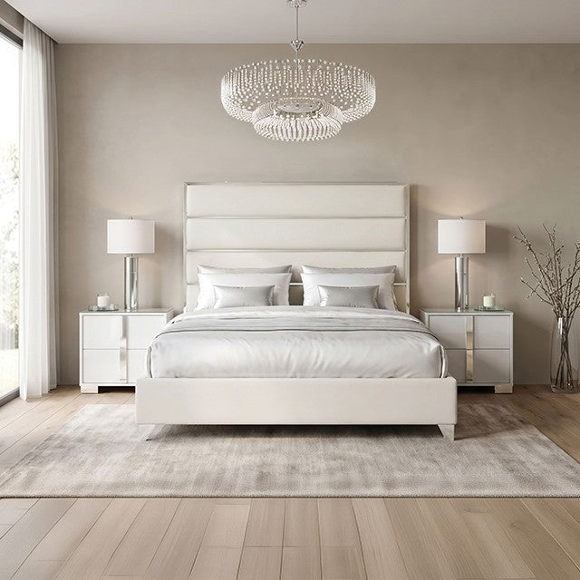 Andriola Silver/White Tufted Fabric Upholstered Queen Bed – FM77005SVWH — product view 1