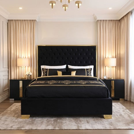 Vastano Gold/Black Tufted Fabric Upholstered Queen Bed – FM77009GDBK — product view 1