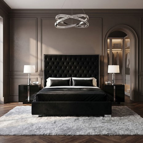 Vastano Silver/Black Tufted Fabric Upholstered Queen Bed – FM77009SVBK — product view 1