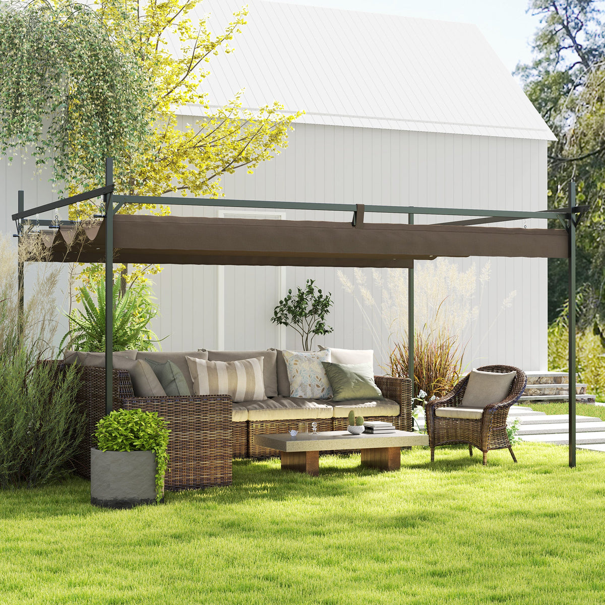 10' x 13' Retractable Pergola Canopy, Brown — product view 3