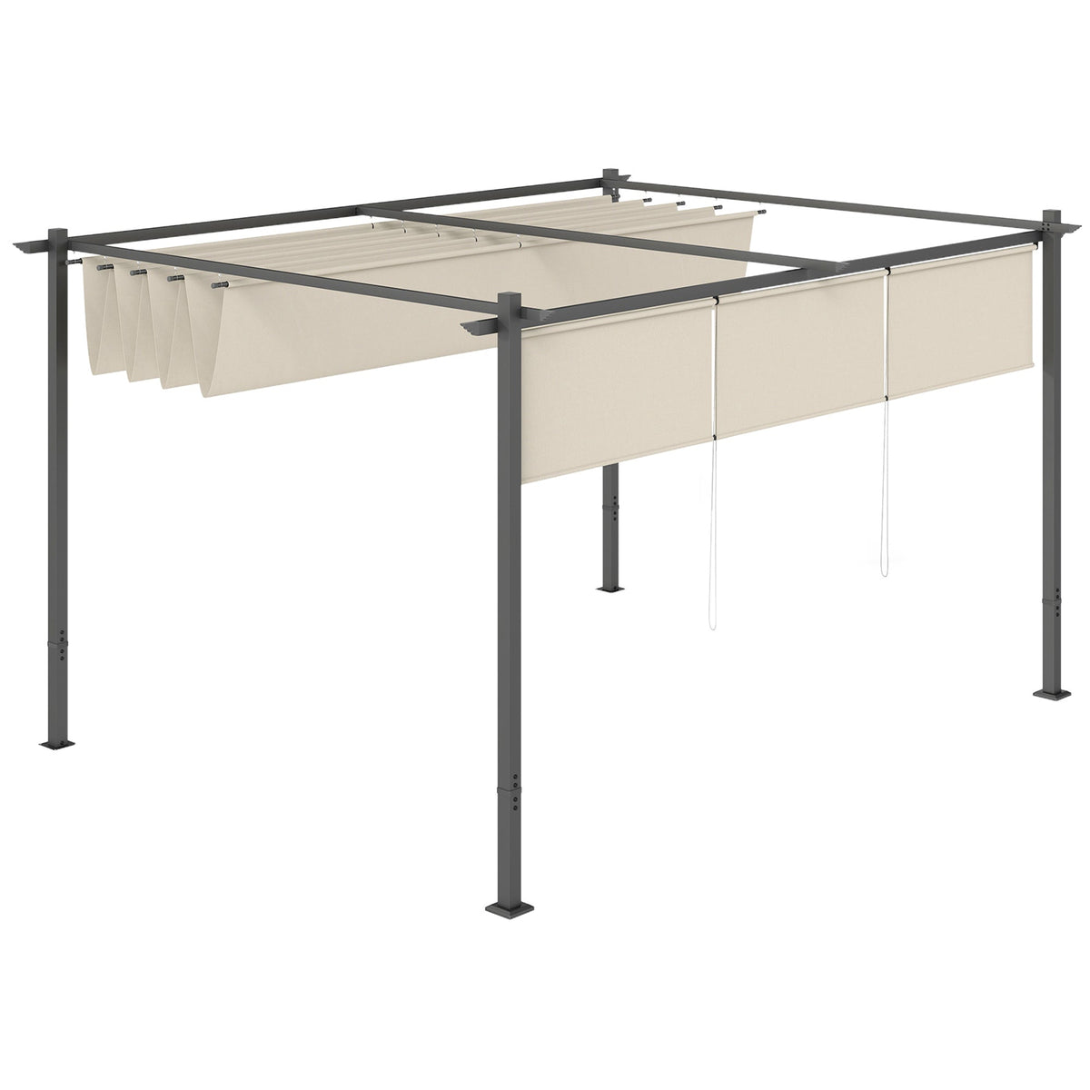 3 x 4m Metal Pergola with Retractable Roof & Roller Shade, Beige — product view 2