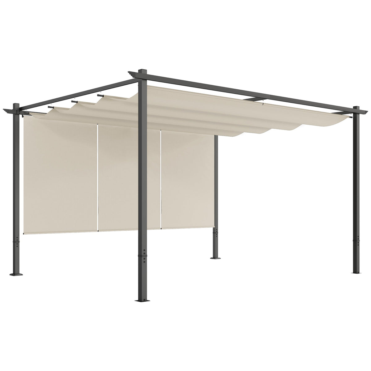 3 x 4m Metal Pergola with Retractable Roof & Roller Shade, Beige — product view 1