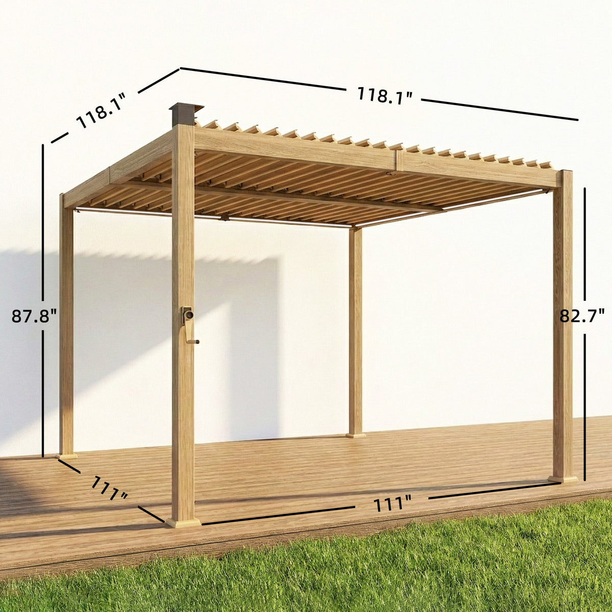 10' x 10' Louvered Pergola with Solar LED Lights and Adjustable Roof, Brown — product view 5