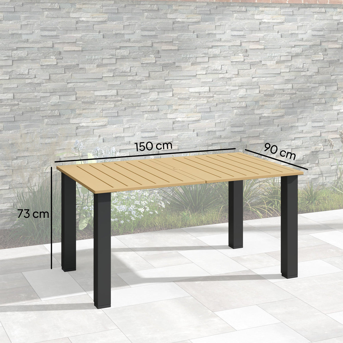 150 x 90 x 73 cm Garden Dining Table with Parasol Hole, Brown — product view 5