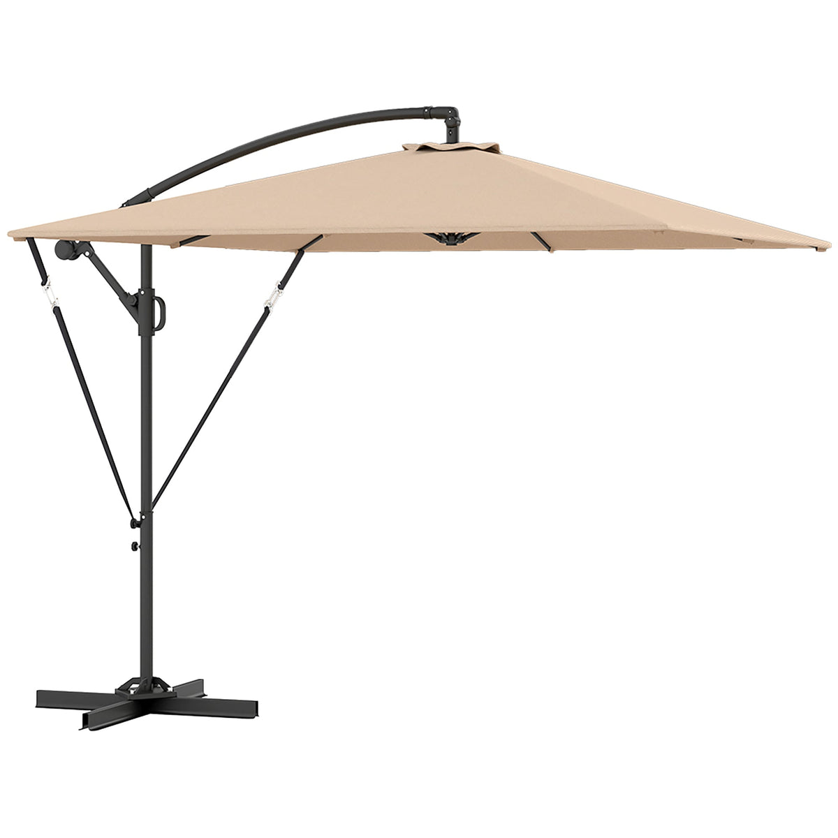 Offset Patio Umbrella with Base, Cover and Tilt Function, Khaki — product view 1