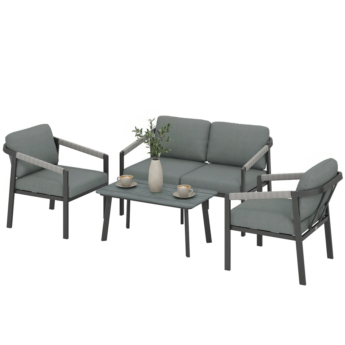 4 Seater Aluminium Garden Furniture Set with Loveseat, Black — product view 2