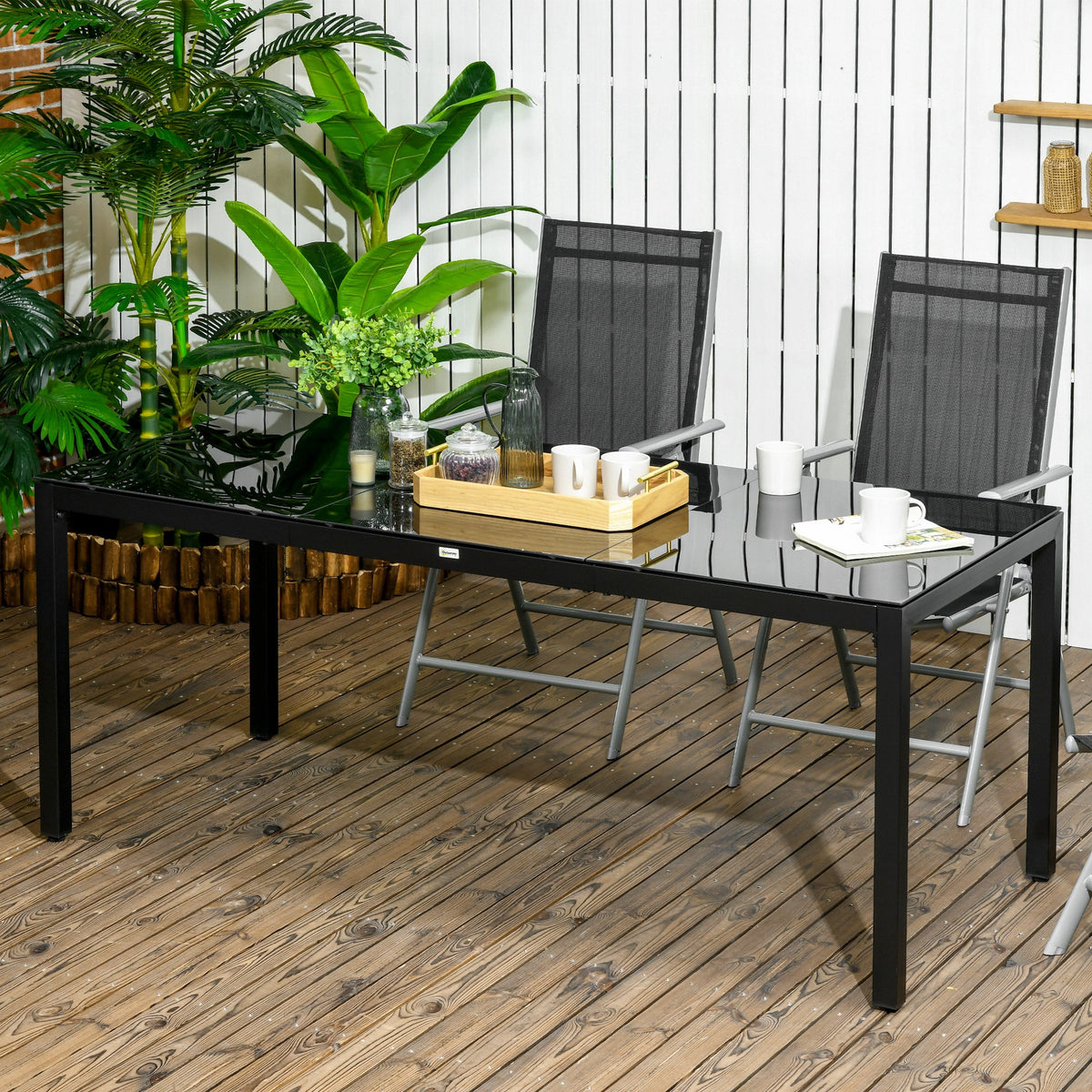 70.9" Rectangular Outdoor Dining Table with Tempered Glass Top, Black — product view 3