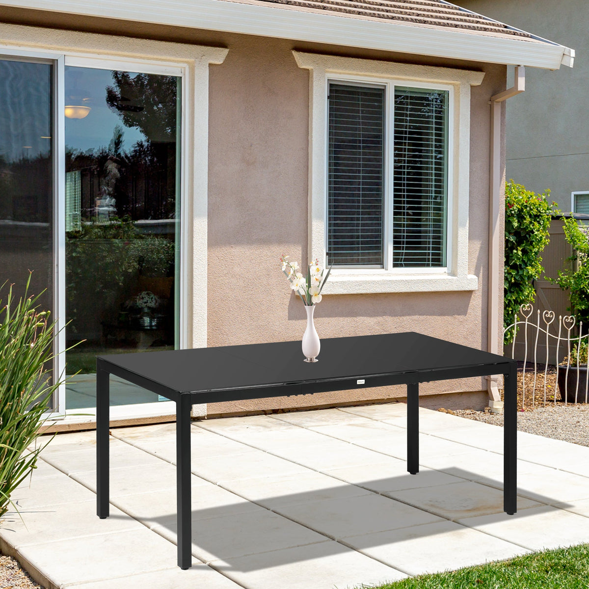 70.9" Rectangular Outdoor Dining Table with Tempered Glass Top, Black — product view 4