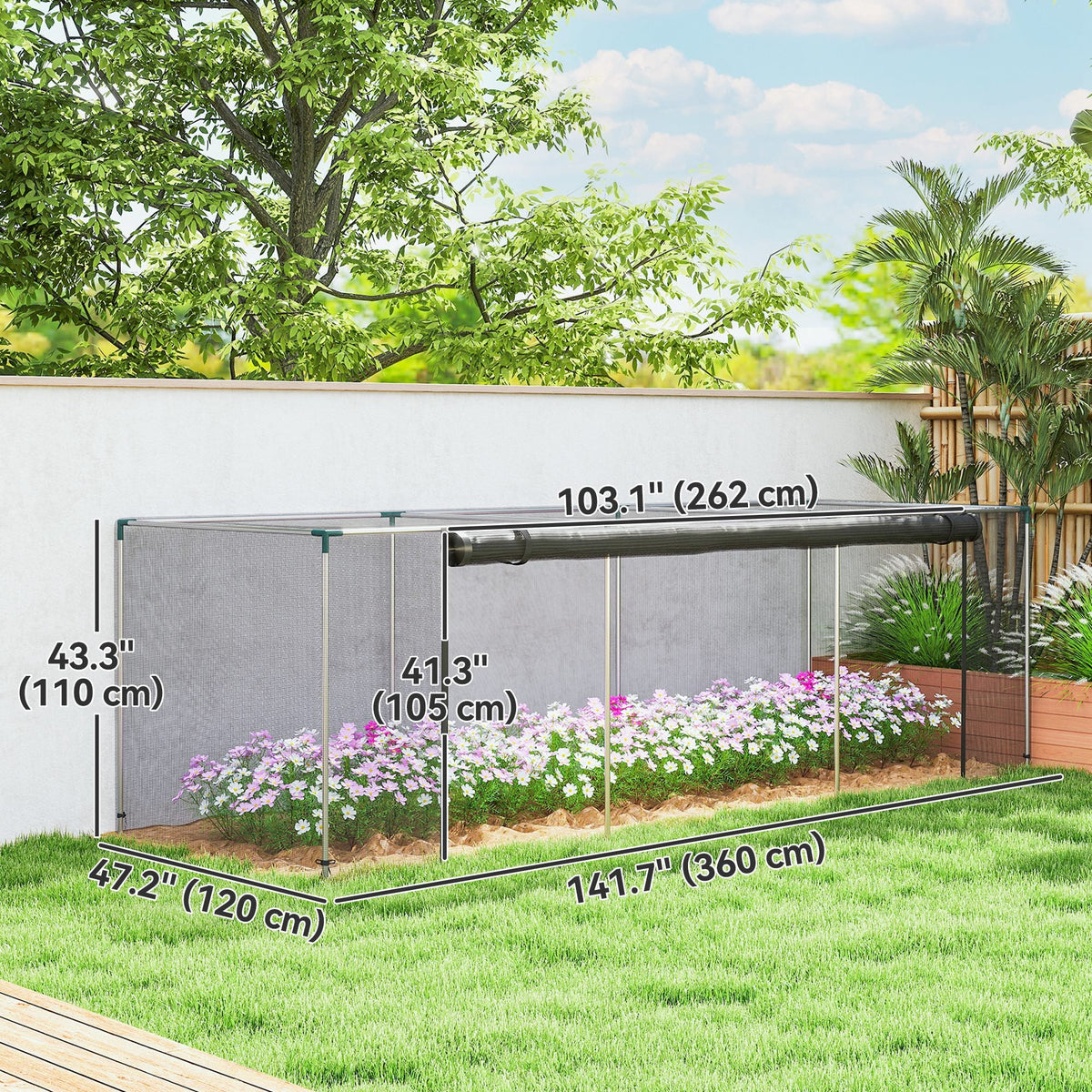 12' x 4' Crop Cage with Zippered Door and Steel Frame, Black — product view 5