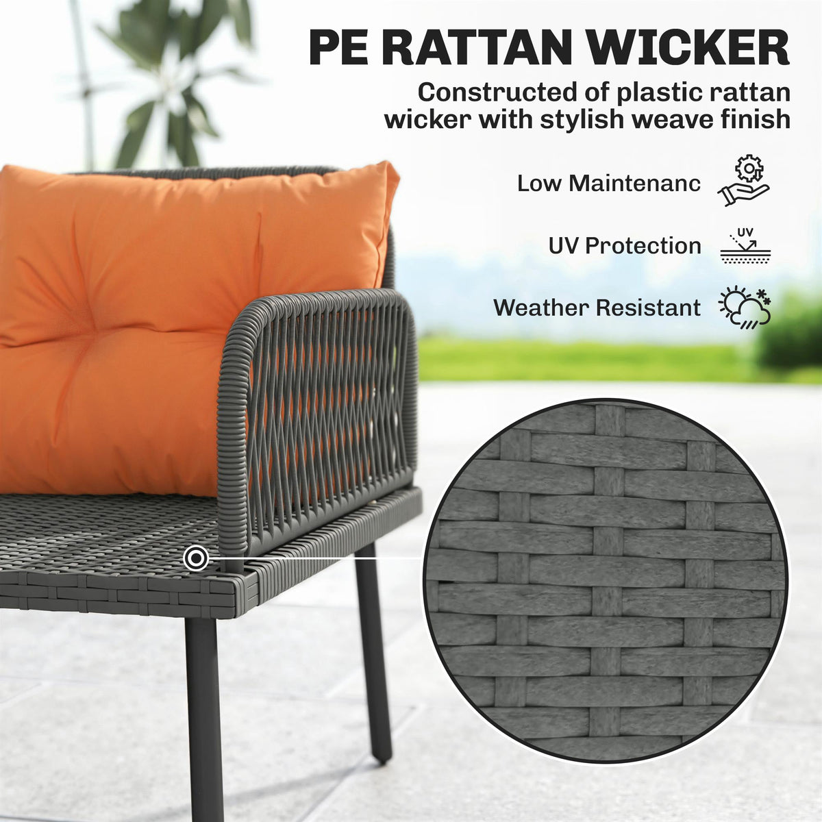 6-Piece 8-Seater Orange Rattan Corner Sofa Set with Cushions & Glass Table — product view 7