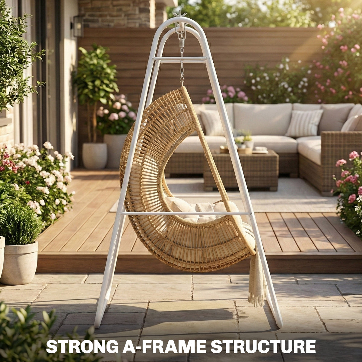 Hammock Chair Stand with Steel Frame, 330 LBS Capacity, White — product view 6