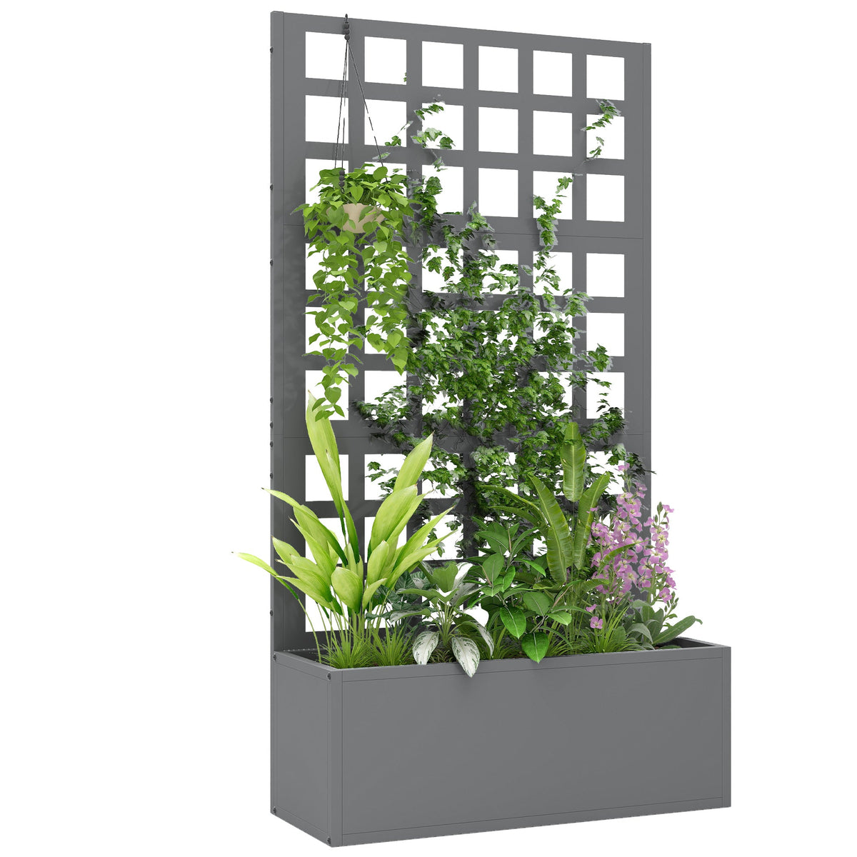 24" x 9" x 44.5" Raised Garden Bed with Trellis and Drainage, Gray — product view 1