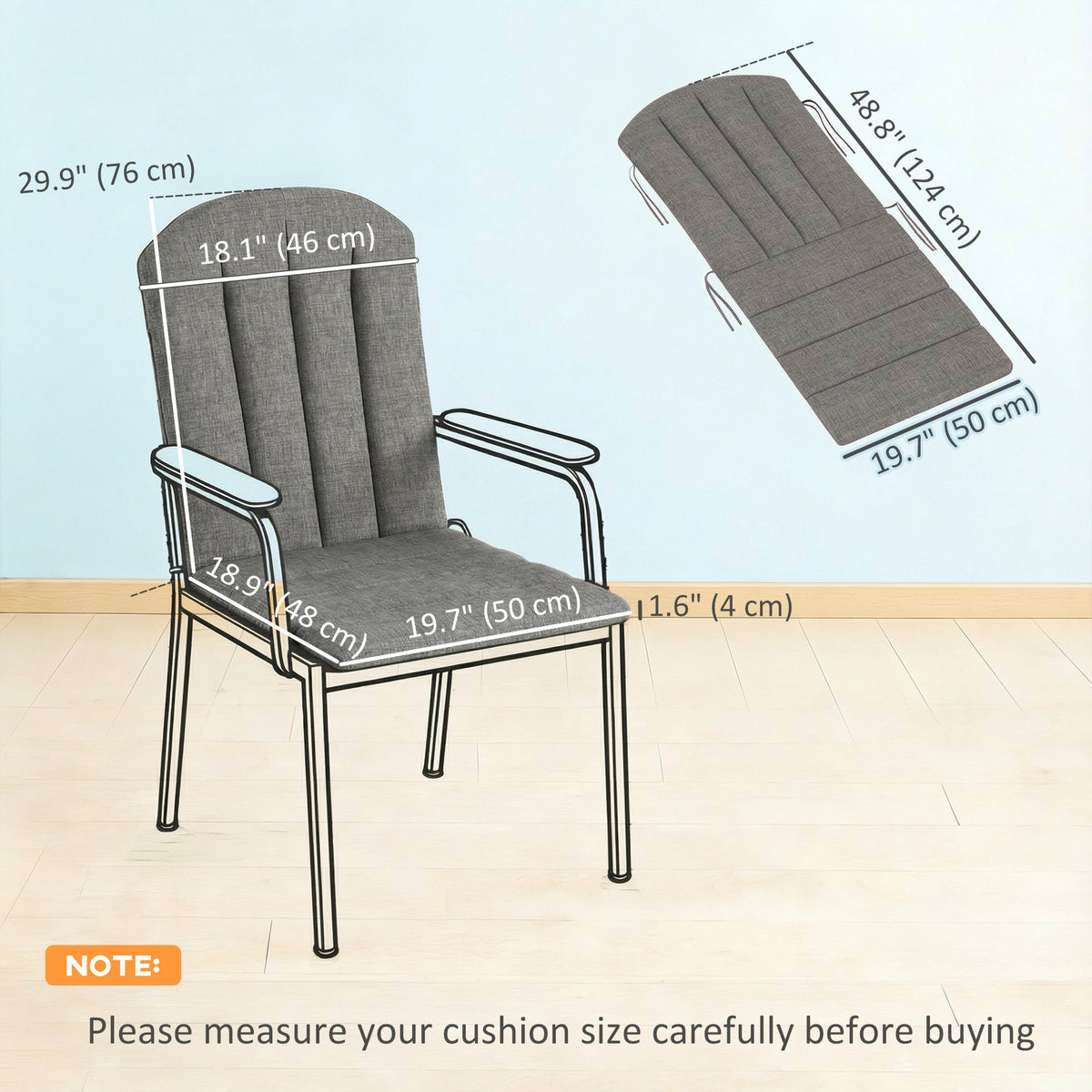 2-Piece Adirondack Chair Cushion Set with Ties, Outdoor Seat Cushions Dark Grey — product view 5