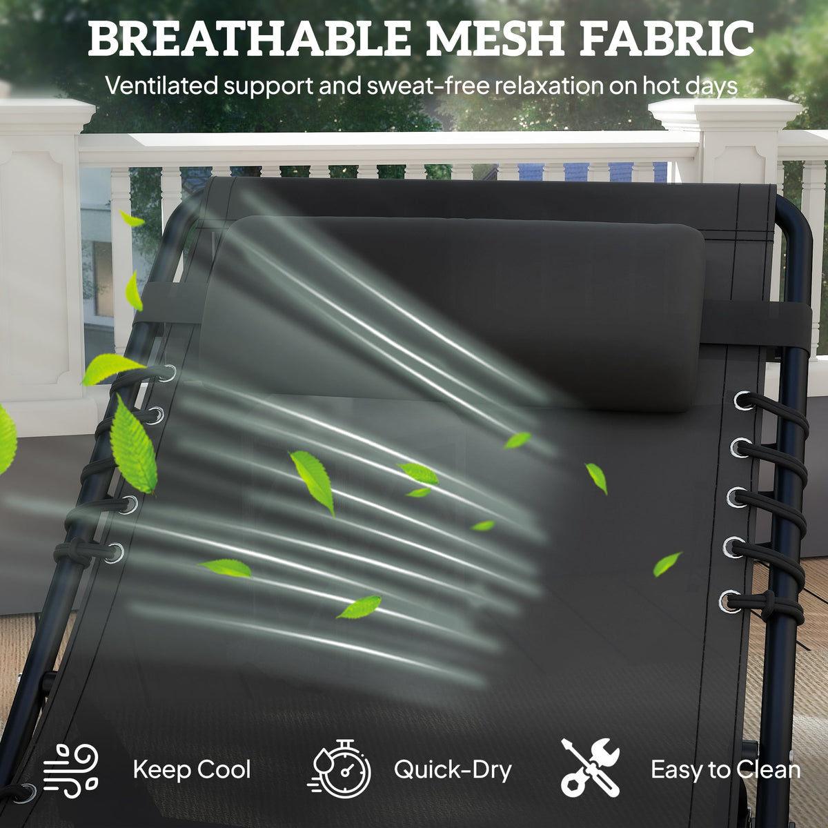 Folding Chaise Lounge Chair with 4-Position Reclining Back & Breathable Mesh Seat, Black — product view 7