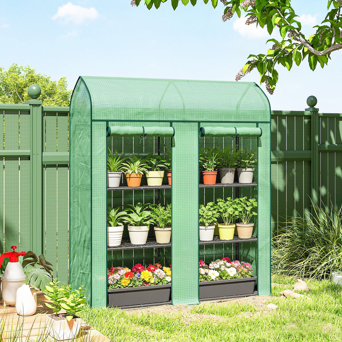 3-Tier Mini Greenhouse, 56.3" x 18.1" x 65", Green — product view 4