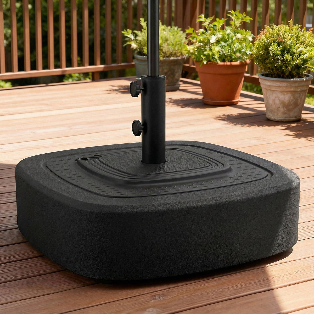 Patio Umbrella Base with Wheels, 110 lbs Sand/86 lbs Water, Black — product view 4