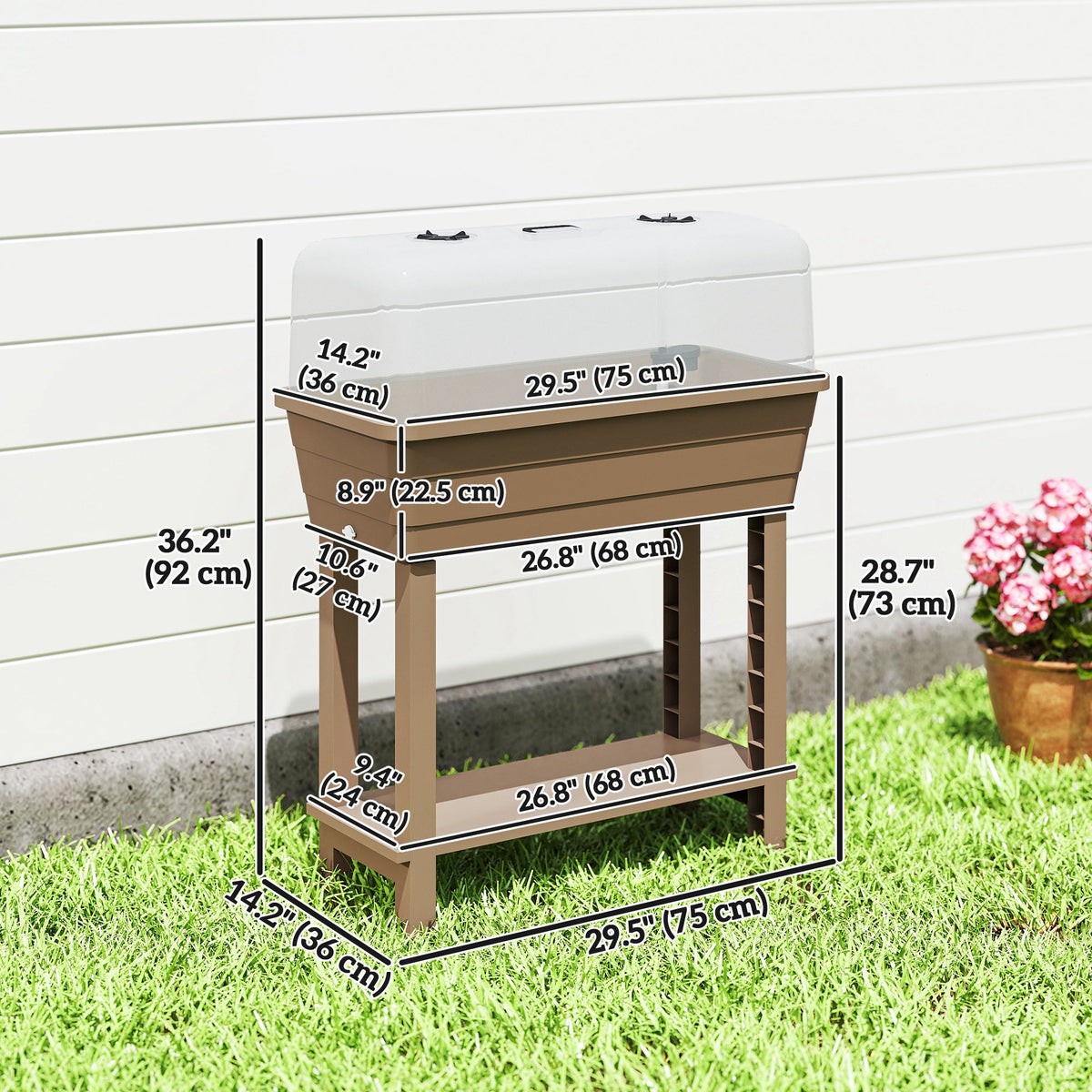 41L Self-Watering Raised Garden Bed with Lid and Shelf, Brown — product view 5